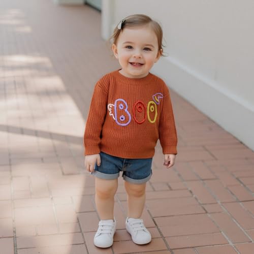 Toddler Girl Boy Sweater Letter Ghost Embroidery Crewneck Pullover Long Sleeve Warm Knit Tops Halloween Clothes2