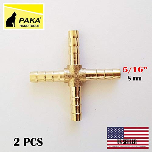 2 PC – 5/16 Hose Barb 4 Way Cross Brass Pipe Fitting Thread Gas Fuel Water Air