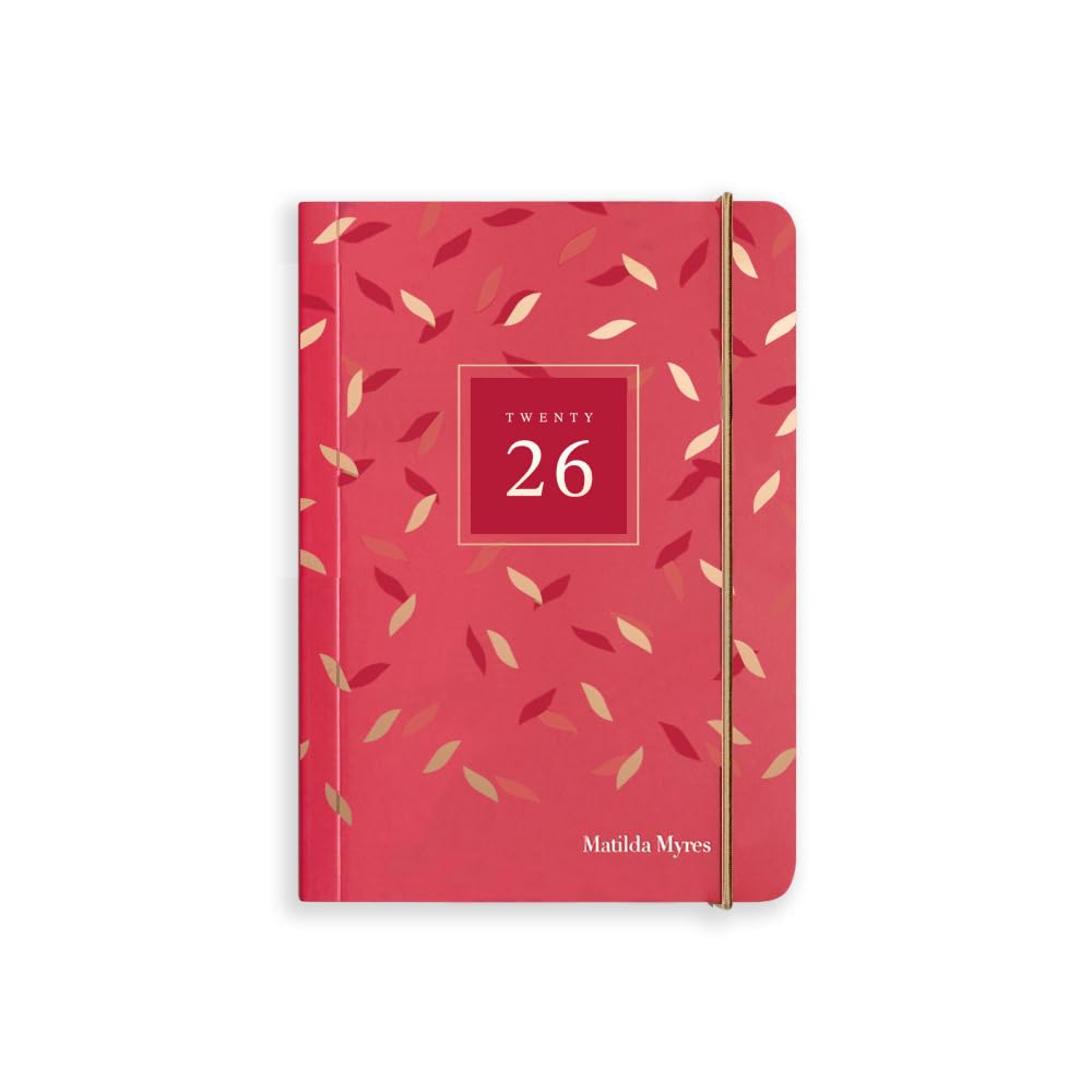 2026 Day to a Page A6 Diary from Matilda Myres - Handy A6 Size - Planning in Style - Elastic Closure - Rose Gold Detail - Work + Home Planner - Red