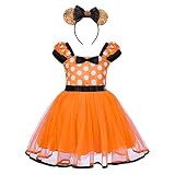 IBTOM CASTLE Baby Girls Polka Dots Tulle Spliced Tulle Dress Bowknot Headband Cake Smash Birthday Party Princess Pageant Tutu Skirt Fancy Cosplay Halloween Costume Orange-pumpkin 2-3T