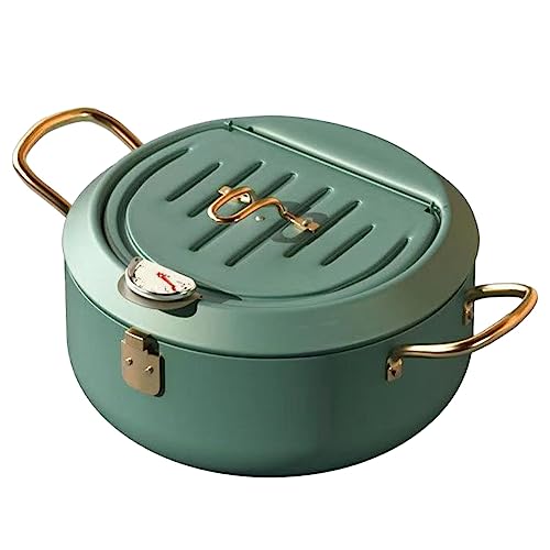 Jrifedptry Kitchen - Freidora de aceite de acero inoxidable con termómetro y tapa 304 Tempura, sartén para pollo frito