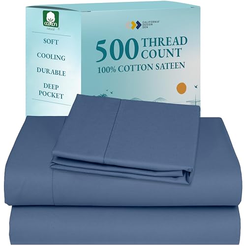 California Design Den Twin XL Sheet Sets, Soft 100% Cotton Sheets, 500 Thread Count Sateen Bed Sheets, Twin XL Sheets, Dorm Essentials for Guys - Navy Blue
