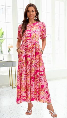 Image of Women's Maxi Dress Casual Loose Fit Tiered A-Line Flowy Summer Dress with Pockets