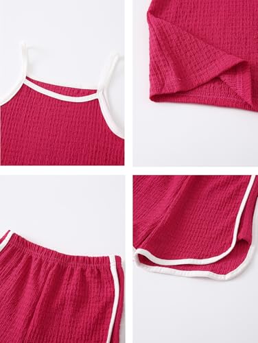 Image of Girls 8 Pieces Summer Outfits Casual Cami Tank Top and Dolphin Shorts Clothing Sets 4-8Y