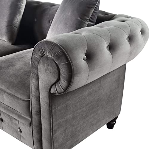 Image of A to Z Furniture Classic Chesterfield Sofa Set Luxury Chesterfield Sofa in for Home Living Room & Office (l Shape Grey)