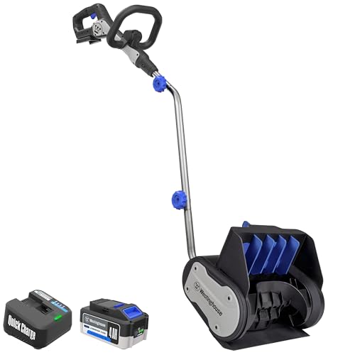 Westinghouse WSnow11S 20V Cordless Electric Snow Shovel, 11-Inches Wide with 4Ah Battery and Fast Charger, 20 ft. Throwing Distance, Plows 300 lbs/min for Driveway/Steps/Sidewalk/Porch