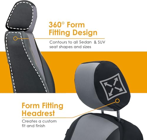 Image of LPI Truck Heavy Duty Car Seat Covers for Front Seats; Fits Sedans and SUVs, Includes Front and Rear Storage Pockets, Built-in Molle Style Organizer; Semi-Custom Fit; Black /Grey, 2pcs