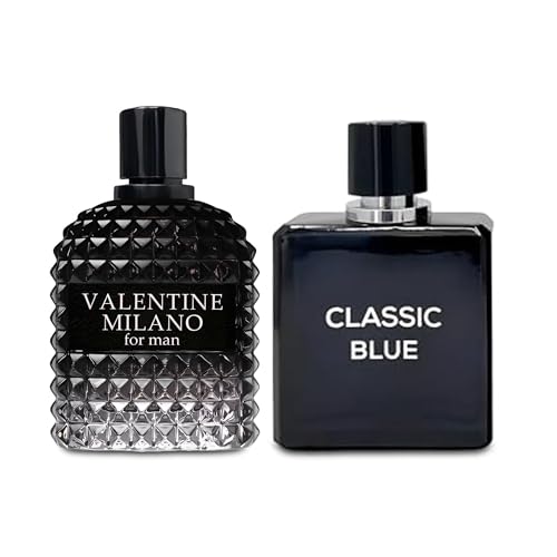 Image of AFLUXE 2PCS Valentine Milano /Classic Blue Eau De Toilette for Men-Fresh,Romantic Scent Perfume for Men 3.4 Fl Oz Each Mens Cologne For All Skin Daily Used