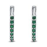 Blue Apple Co. Simulated Green Emerald CZ Eternity Huggie Hoop Earrings Simulated Cubic Zirconia 925 Sterling Silver