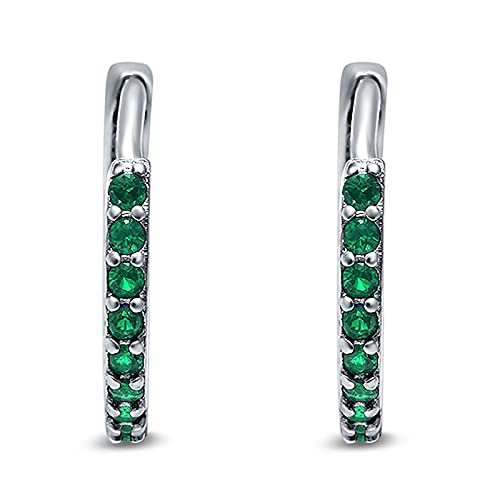 Blue Apple Co. Simulated Green Emerald CZ Eternity Huggie Hoop Earrings Simulated Cubic Zirconia 925 Sterling Silver