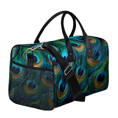 Peacock Feather Travel Duffle Bag for Women Men Foldable Waterproof Weekender Bag Carry on Tote for Overnight Sports Gym Boho3