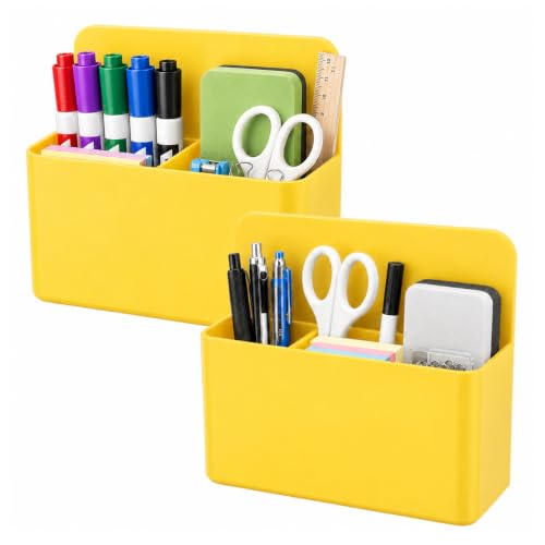 Suporte magnético para caneta, 2 peças de suporte de marcador apagável a seco para quadro branco, estojo de armazenamento de lápis com ímã amarelo, organizador de geladeira, acessórios de armário para