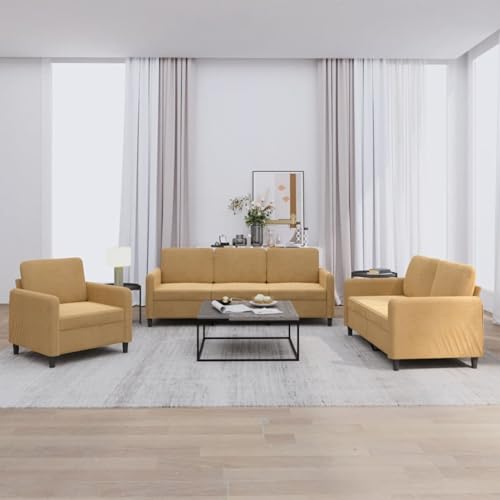 Gecheer Sofás de salón,Sofá Chaise Longue Moderno,Sofás cheslong,Juego de sofás 3 Piezas Terciopelo marrón