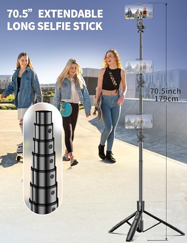 179cm Handy Stativ für Smartphone, Stabil und Tragbar Aluminium Selfie Stick Stativ, Handystativhalter mit Fernauslöser Kompatibel iPhone/Galaxy/Huawei/Camera, Perfekt für Selfies/Videoaufnahmen 3