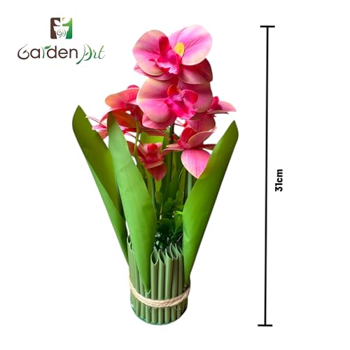 Image of Garden Art Pack of 1 Artificial Phalaenopsis Orchid Bonsai Bunch, 6 Heads, 9 Flowers, 31cm GAAPHOB-6H-31PH (Peach Shaded)
