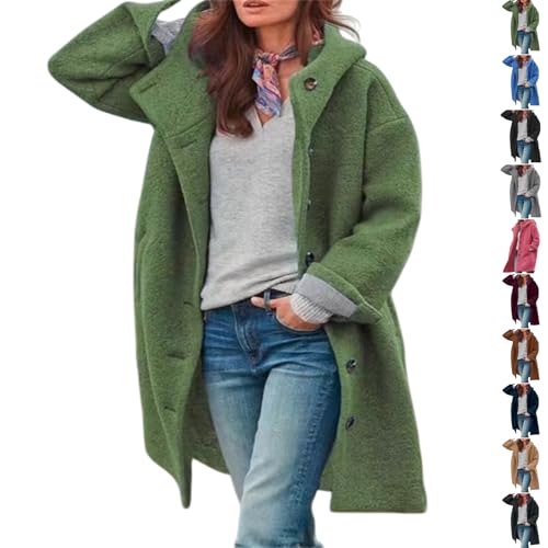 Gienslru Wollmantel Damen Lang Übergangsjacke mit Kapuze Winter Trenchcoat Elegante Wintermantel Freizeitjacke Lodenmantel Kuscheljacke Flauschig Teddy Fleecejacke...