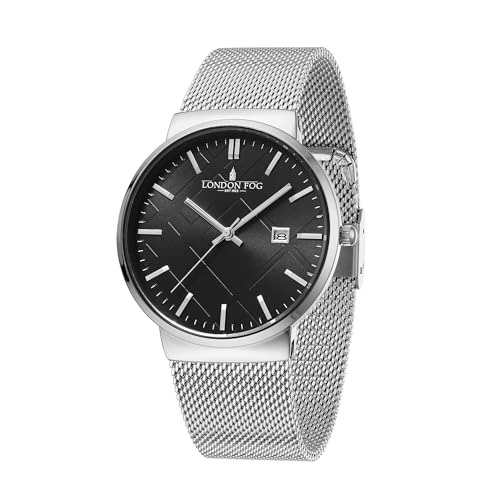 Image of London Fog Surrey Collection Analog Quartz Watch for Men with Round Textured Dial, Date Display Function, Stainless Steel Mesh Strap, Water Resistant - LFM10006
