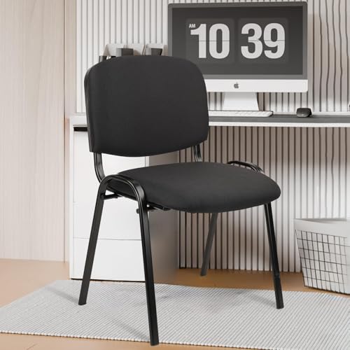 Image of CLATINA Stackable Waiting Room Chairs, Cloth Fabric Guest Reception Chair with Upholstered Thickene Seat and Back Support, Stacking Chair Metal Leg for Office School Church Conference Room, Black