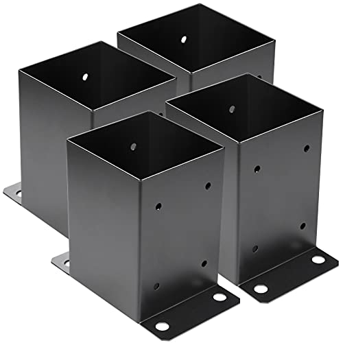 4 x 4 Post Base 4 PCS,Inner Size 3.6'x3.6'Deck Post Base,Heavy Duty Metal Black Powder Coated Post Brackets,for Pavilion Deck Railing Support Deck Base Plate, Support Bolt Down