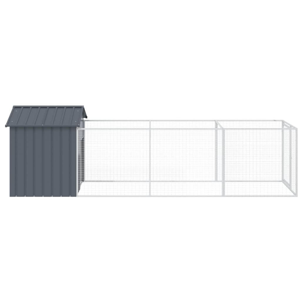 vidaXL Caseta Perros con Tejado, Casa Jaula para Mascotas con Corral, Perrera para Cachorros, Refugio para Animales, Acero Galvanizado Gris