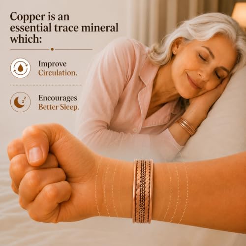 Image of Touchstone Copper magnetic bracelet Tibetan style. Hand forged with solid and high gauge pure copper. Delicate brass inlay.