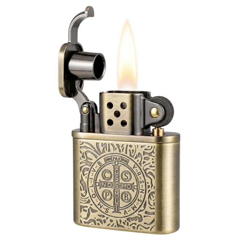 Vintage Kerosene Lighter, Solid Brass Antique Style with Silicone Sealing, Windproof, All-Metal Construction, Reusable & Easy to Maintain, Classic Collectible for Men, Camping, Daily Carry & Gift