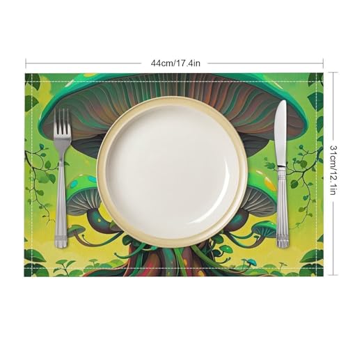 Set de table champignons lavable et résistant à la chaleur en lin