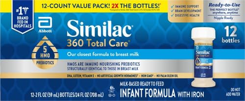 Image of Similac 360 Total Care Infant Formula,Has 5 HMO Prebiotics,Our Closest Prebiotic Blend to Breast Milk,Non-GMO,‡ Baby Formula,Ready to Feed,2-fl-oz Bottle,(Pack of 48)