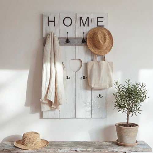 Mendler Wandgarderobe HWC-C89AM Home, Garderobenpaneel Garderobe, Shabby-Look Vintage, 8 Haken 91x60cm - weiß, shabby