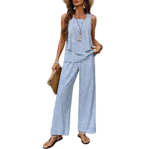 Plus Size Outfits for Women 2 Piece Lounge Sets Square Neck Tank Tops Wide Leg Trousers Matching Pant Suits Casual