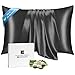 Ravmix 100% Pure Natural Mulberry Silk Pillowcase Standard Size, 21 Momme 600 Thread Count Hypoallergenic Both Sides for Hair Soft Breathable with Hidden Zipper (20×26 inches, Black)