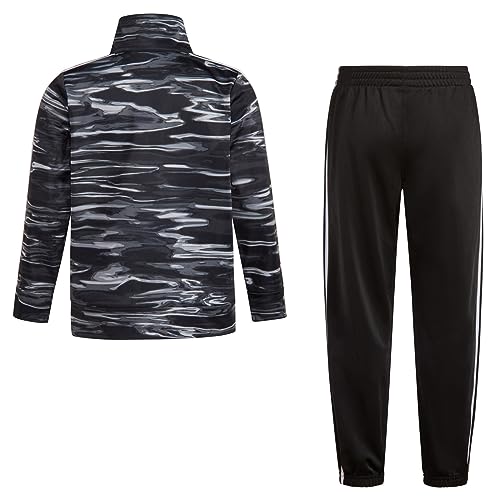 adidas Boys' Little Tricot Jacket & Pant Clothing Set, Printed Black White, 72