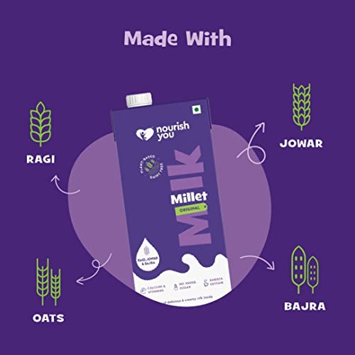 Image of NOURISH YOU Plant Based Millet Mlk With Goodness Of Ragi, Jowar, Bajra & Oats|Anti-Biotics Free|Preservatives Free|Healthy Creamy Mlk Unsweetened|No-Added Sugar|1.2 L (200 Ml Each X 6)