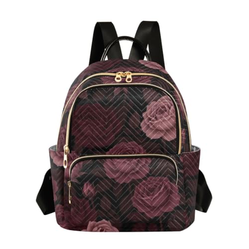 Sac à dos matelassé noir à motif roses gothiques pour femme et homme S-M