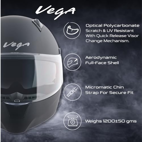 Image of Vega VM-02 Spike Flip-Up Motorcycle Helmet with ISI Certification | High-Impact ABS Shell, Dual Visor, UV & Scratch Resistant: Dull Black , M