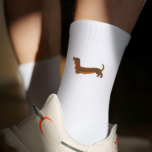 MEJOSER Dackel Geschenke Dackel Socken 36-42 Baumwolle für Damen Herren Weihnachten Lustige Tennissocken Sportsocken Dackelsocken Crew Socks Hundebesitzer