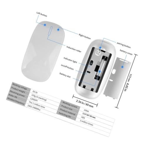 Ratón inalámbrico blanco ergonómico Lurrose con botón de volumen integrado 2