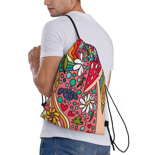 Retro Mushroom Bag for Women Men Drawstring Backpack Bag Sport Gym Sackpack Bag3