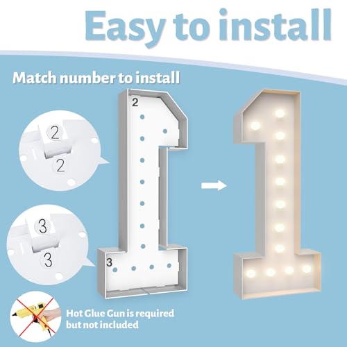 4FT Marquee Light Up Numbers 1,Party Decoration Large Marquee Light Up Letters with Weighted Water Bag,Pre-cut Foam Board Set Can Be Used for Birthdays,Weddings,Baby Anniversaries by Teebloom - Image 4