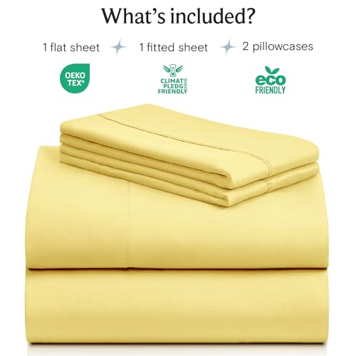 Image of LuxClub 4 PC Sheet Set Bed Sheets Deep Pockets 16 inch Eco Friendly Wrinkle Free Cooling Machine Washable Hotel Bedding Silky Soft - Lemon California King