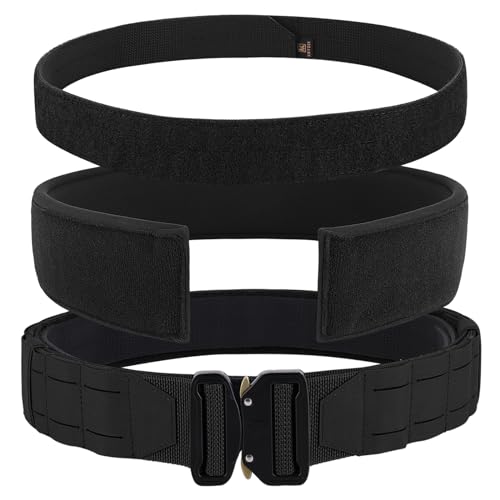 KRYDEX GEAR Cinturón Táctico MOLLE de 2 pulgadas con Correa de Liberación Rápida Cinturón Militar Cinturón Resistente para Airsoft, Caza, Deportes al Aire Libre (Negro, L)