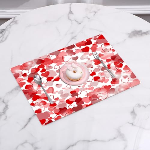 QRFASFZO Sets de Table Lavable, Lot de 6 Sets de Table Plastique PVC, Résistant à la Chaleur, Antidérapant,Fond vectoriel avec des Coeurs pour la...