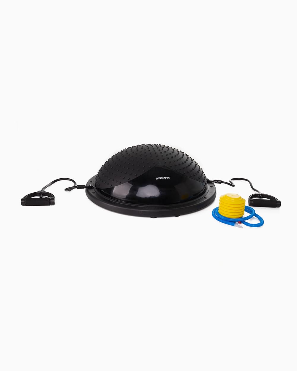 BOOMFIT Balance Station 60 cm Media Pelota de Equilibrio Antideslizante | Incluye bandas de resistencia y bomba de inflado | Cúpula inestable que activa core, glúteos y propiocepción en casa