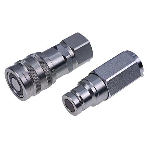 Image of JZGRDN Flat Face Hydraulic Quick Connect Coupler Set 3 /8 inch NPT Thread with Dust Caps 3 /8 inch