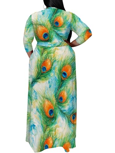 Image of SUZONANA Plus Size Maxi Dresses for Curcy Women Casual Loose 3 /4 Sleeve Long Dress with Belt