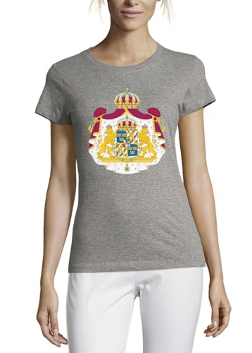 T-shirt femme Suède coton gris Great Coat of Arms, un cadeau scandinave idéal