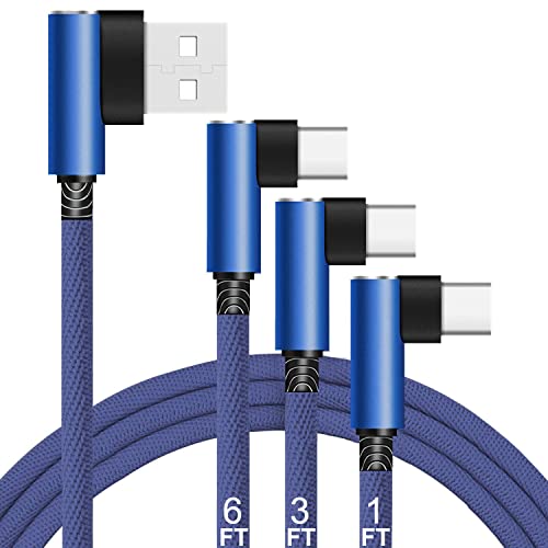3Packs 1-3-6FT 90 Degree Type C Cable, 3A Type C Fast Charger Cord Compatible Samsung Galaxy S21 S20 FE 5G S10 S9 S8 Plus Note 20 Ultra 10 A01 A02 A11 A12 A20 A20s A30s A31 A32 A41 A51 A52 A60 A70 A71