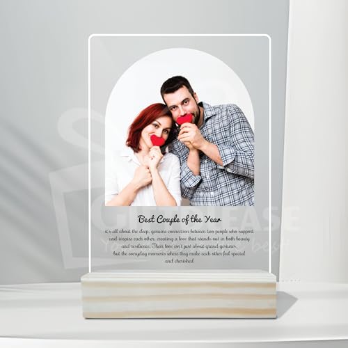 Image of Giftplease Customized Photo And Text Frame With Wooden Stand | Personalised Printed Photo Frame | Gift | Birthday | Anniversary (Transparent, 5MM, 6 * 8 Inches), Tabletop