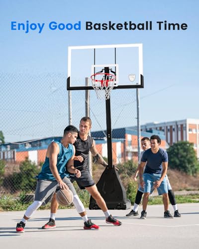 IGL Basketball Hoop Outdoor, 54 Inch Shatterproof PC Backboard, 7.5-10 FT Quick Height Adjustable Basketball Portable Hoops & Goals, Reinforced and Thickened Square Tube Iron Steel (54 Rock Square)