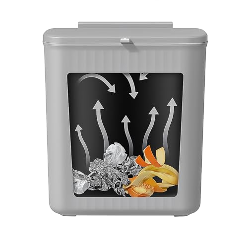 Image of House of Quirk Plastic Hanging Trash Can With Lid, Double-Sided Open Design, Cabinet Door Hanging Wall Storage Bucket for Kitchen (9 Litre Grey)